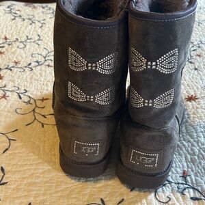 UGG gray Suede Boots with Sparkling Bow Accents